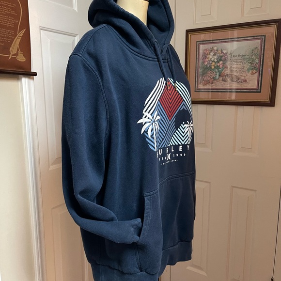 EUC Hurley Navy Pullover Hoodie with Red & Light Blue Graphic - Picture 2 of 8